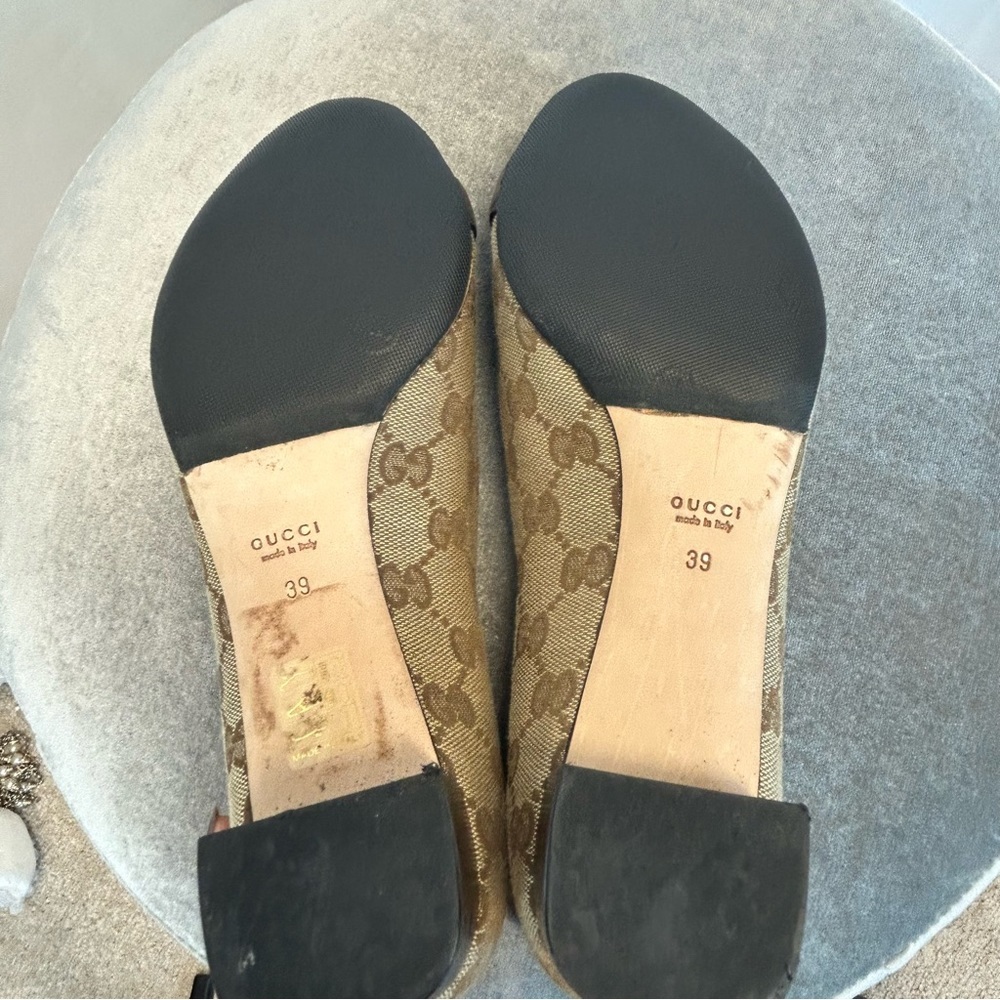 Gucci tan brown GG Lifford canvas flats Sz 39 - Picture 10 of 12